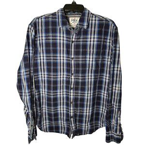 MBX Denim Wear Plaid Button Down Shirt XL Slim Fit Blue 100% Cotton